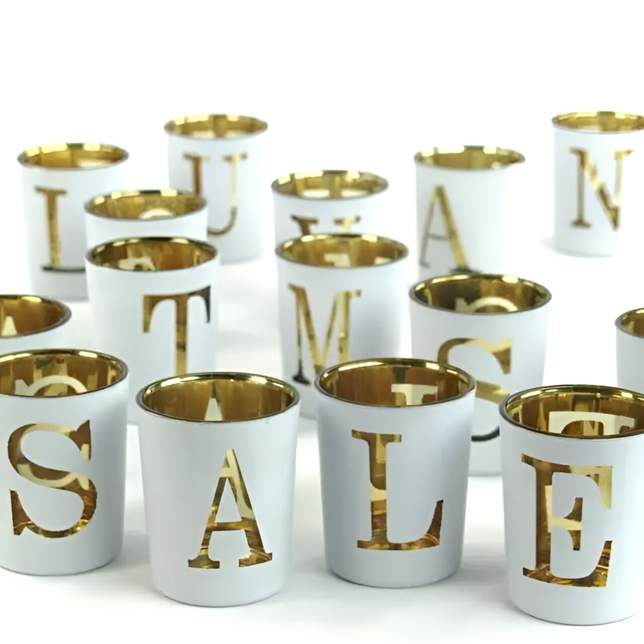 Alphabet Votive Candle Holders White Gold Glass Decor for Events Display